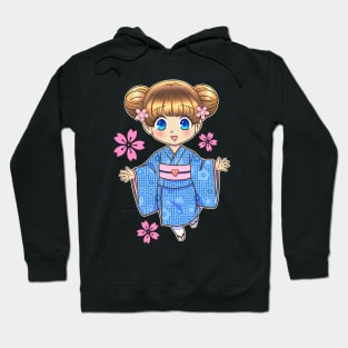 Chibi Girl with Cherry Blossoms in Kimono Hoodie